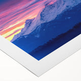 Art deco poster featuring Mount Rainier with muted earth tones on a rolled canvas, suitable for dining room decor.