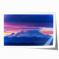 Rolled print of Mount Rainier with subdued green and blue tones, suitable as extra large wall art for dining rooms.