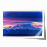 Rolled print of Mount Rainier with subdued green and blue tones, suitable as extra large wall art for dining rooms.