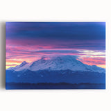 Black and white image of Mount Rainier on stretched canvas, suitable as large kitchen wall art.