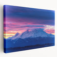Mount Rainier under a clear blue sky on large stretched canvas, ideal for kitchen wall art.