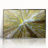 Mid-century modernist art depicting Washington's Olympic scenery in muted earth tones on a silver-framed acrylic print.