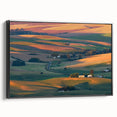 Black and white framed canvas of the Palouse landscape, ideal for bedroom wall decor.