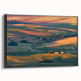 Black and white framed canvas of the Palouse landscape, ideal for bedroom wall decor.