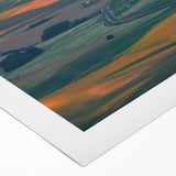 Art deco poster of Palouse, Washington landscape in muted green and brown tones on rolled canvas.