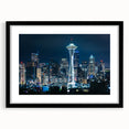 Extra large abstract art print of Seattle skyline in vibrant colors on a textured canvas, ideal for living room decor.