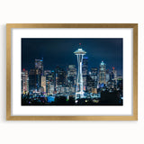 Extra large wall art featuring a textured abstract print of Seattle skyline in muted earth tones, framed in gold.