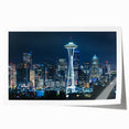 Seattle skyline with floral accents in pastel shades on extra large rolled canvas.