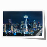 Seattle skyline with floral accents in pastel shades on extra large rolled canvas.
