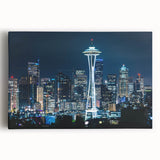 Black and white photo of Seattle skyline on large stretched canvas, suitable for kitchen wall art.