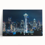Black and white stretched canvas of Seattle skyline, ideal for kitchen wall art or bedroom decor.
