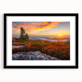 Abstract art print of West Virginia scenery in vibrant colors on a large textured canvas, framed in black.