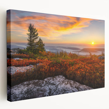 Large art depicting the West Virginia landscape in muted green and blue tones on stretched canvas.