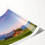 Extra large rolled print of Grand Tetons scenery with line art flowers in earth tones, ideal for large living room wall art.