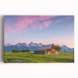 Black and white photograph of Grand Tetons on stretched canvas, ideal for kitchen wall art.
