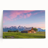 Black and white image of the Grand Tetons on stretched canvas, suitable as large kitchen wall art or bedroom decor.