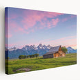 Grand Tetons landscape on large stretched canvas, featuring serene blue and green tones, suitable for kitchen wall art.