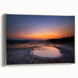 Framed canvas landscape art painting depicting Yellowstone National Park with vibrant green and blue tones.