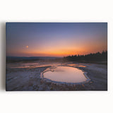 Black and white photograph of Yellowstone scenery on large stretched canvas, suitable for kitchen wall art.