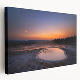 Yellowstone National Park scenery on large stretched canvas, featuring vibrant green and blue tones.