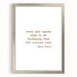 Textured abstract art print depicting autumn foliage in rich orange and brown tones, framed in silver.