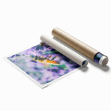 Extra large rolled print of spring-themed floral art in pastel shades.