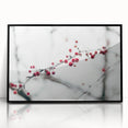 Large abstract wall art depicting a winter scene in muted blue and white tones, framed in black acrylic.