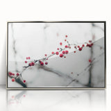 Mid-century modernist art depicting a winter scene in muted blue and white tones, framed acrylic.