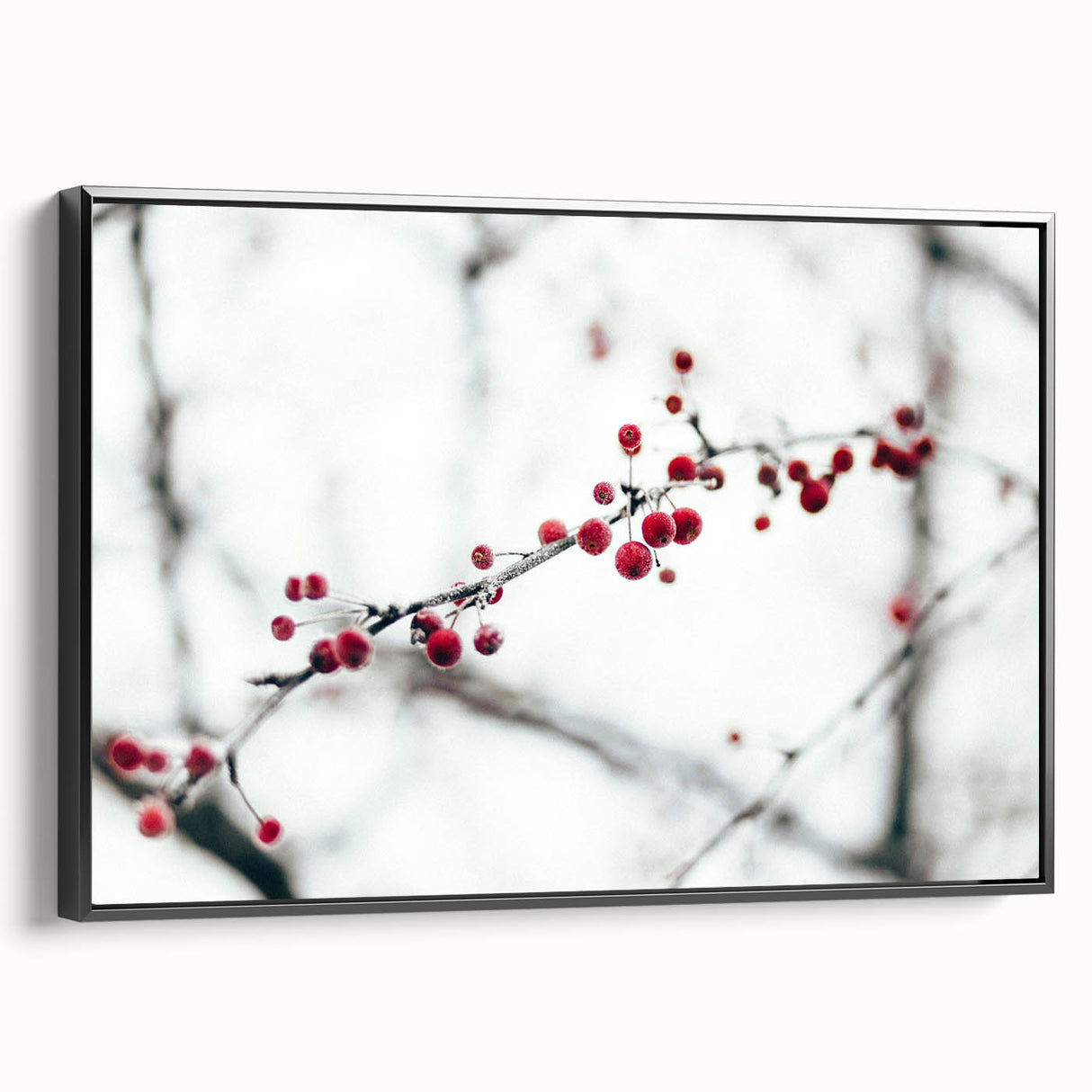 Winter landscape painting in black and white on a framed canvas, suitable for bedroom decor.