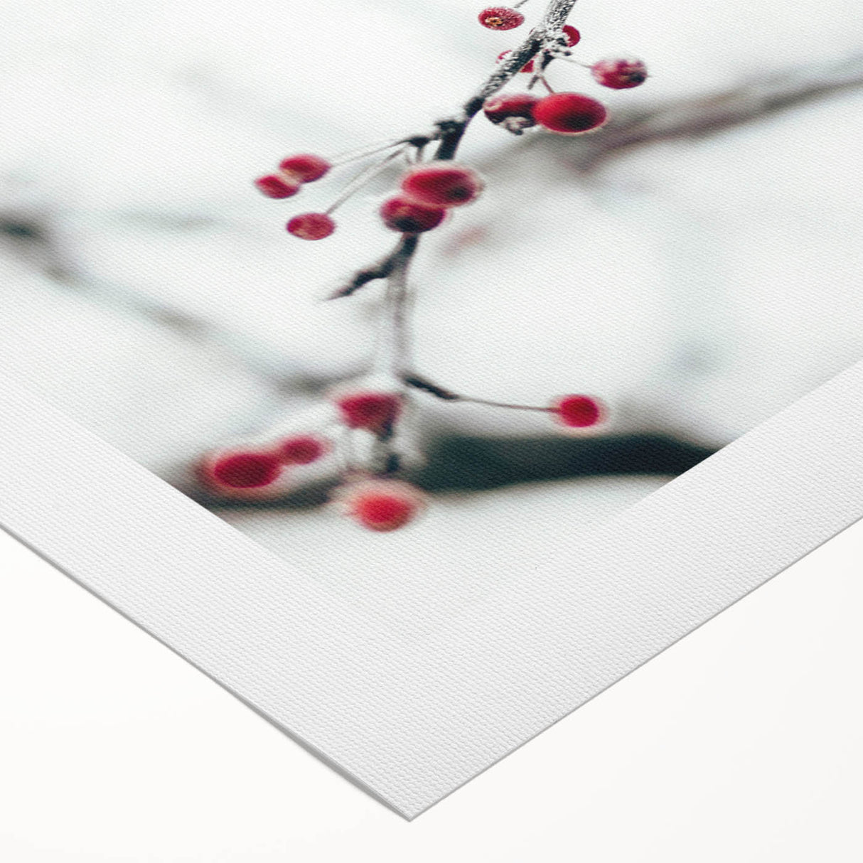 Art deco poster featuring a winter scene with muted blue and white tones on rolled canvas.