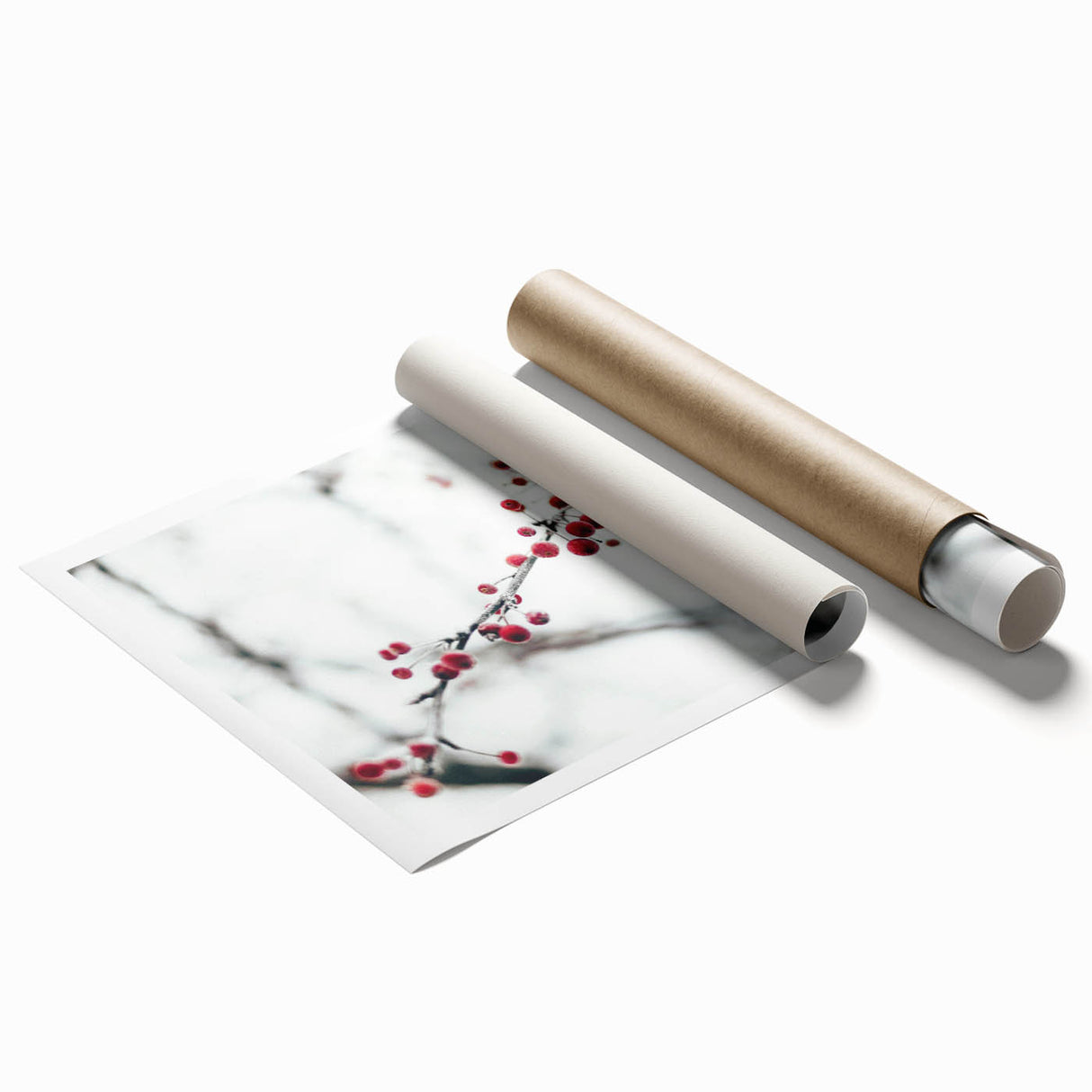 Extra large rolled print featuring a winter floral design in muted blue and gray tones, suitable for classy bathroom decor.