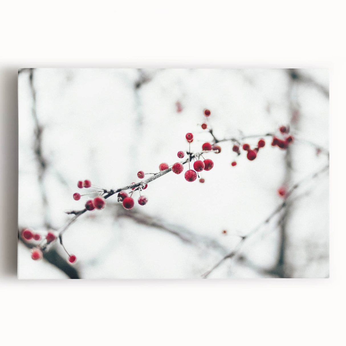 Winter-themed black and white abstract art on stretched canvas, ideal for kitchen wall art.