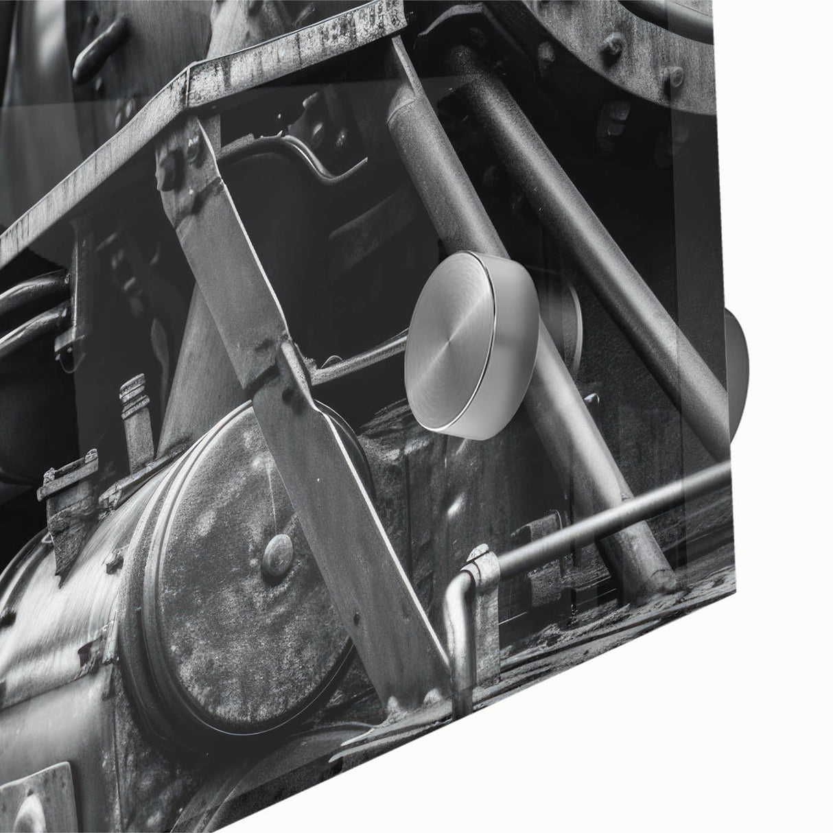 Large abstract wall art featuring mid-century modernist vehicles in muted blue and gray, acrylic print.