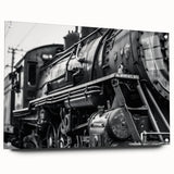 Acrylic print of abstract transportation-themed art in blue and gray tones, suitable for bedroom or dining room decor.