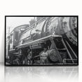 Large abstract wall art featuring mid-century modernist vehicles in monochrome, framed in black acrylic.