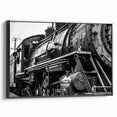 Black and white vintage poster art of classic cars on framed canvas, suitable for bedroom wall decor.