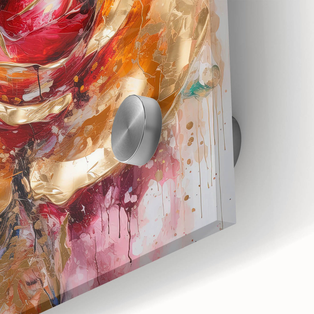 Luxury Gold & Red Rose - Modern Floral Living Room Wall Art