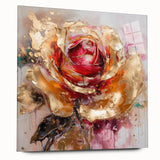 Luxury Gold & Red Rose - Modern Floral Living Room Wall Art