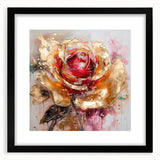 Luxury Gold & Red Rose - Modern Floral Living Room Wall Art