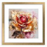 Luxury Gold & Red Rose - Modern Floral Living Room Wall Art