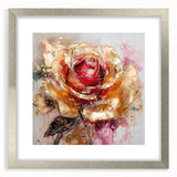 Luxury Gold & Red Rose - Modern Floral Living Room Wall Art