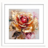 Luxury Gold & Red Rose - Modern Floral Living Room Wall Art