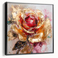 Luxury Gold & Red Rose - Modern Floral Living Room Wall Art