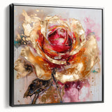 Luxury Gold & Red Rose - Modern Floral Living Room Wall Art