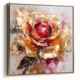 Luxury Gold & Red Rose - Modern Floral Living Room Wall Art
