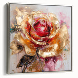 Luxury Gold & Red Rose - Modern Floral Living Room Wall Art