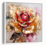 Luxury Gold & Red Rose - Modern Floral Living Room Wall Art