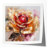 Luxury Gold & Red Rose - Modern Floral Living Room Wall Art