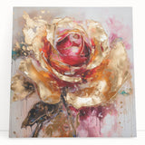 Luxury Gold & Red Rose - Modern Floral Living Room Wall Art