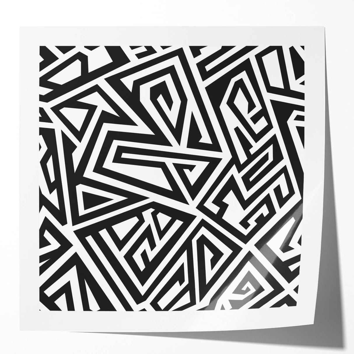 Black and White Office Wall Art – Abstract Geometric Maze Design